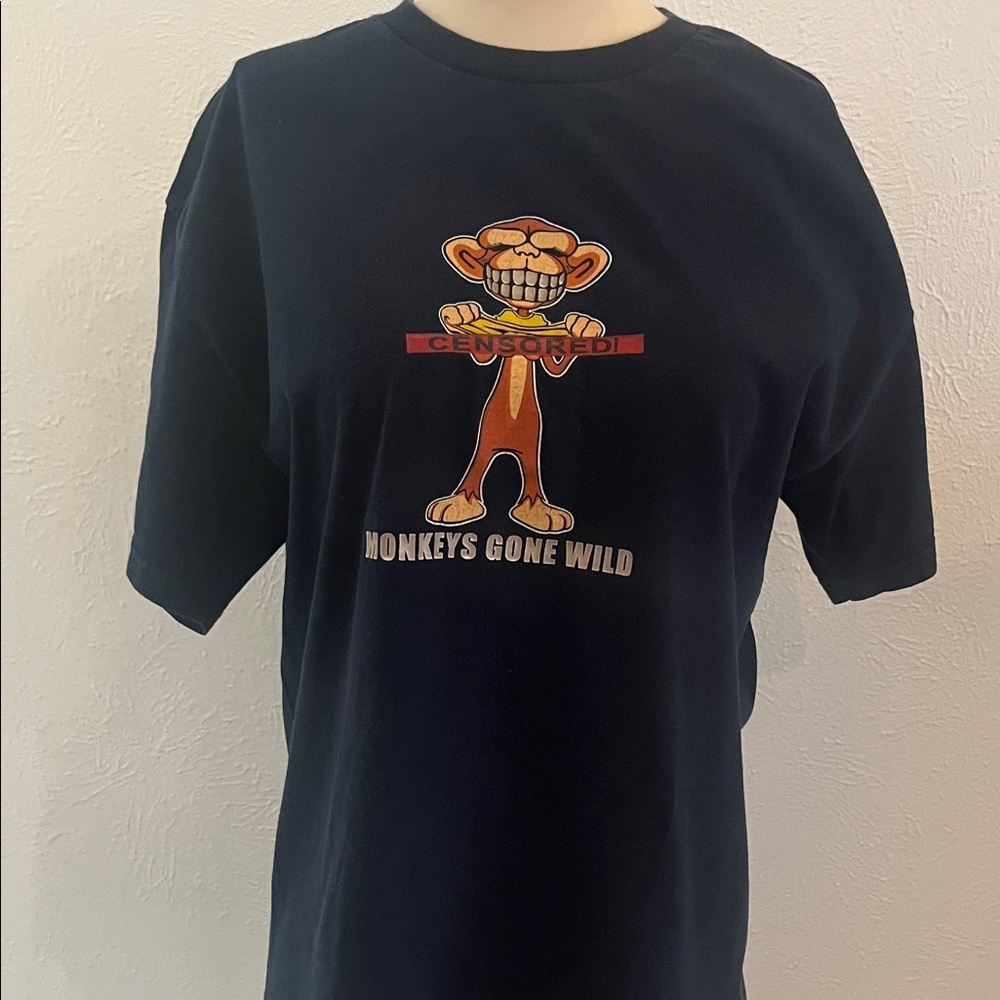 Navy Blue Graphic T-Shirt with Monkey Design